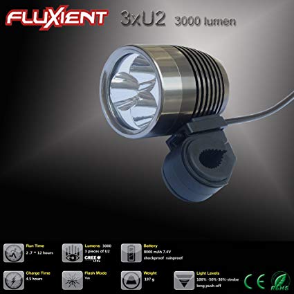 Fluxient 3x XM-L U2 3000 Lumens LED Bicycle Light