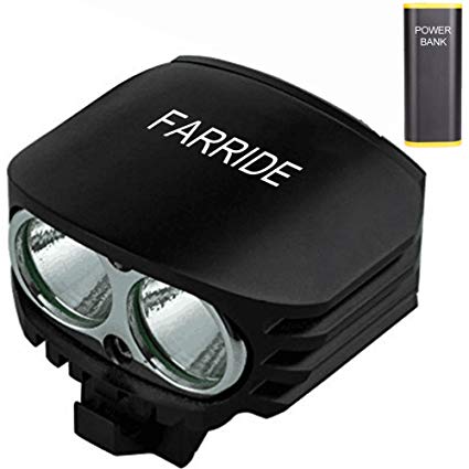 Farride USB Rechargeable Bike Front Light with 10400mAh Power bank,Super Bright Cree LED Bicycle Headlight, 4000 Lumens, Waterproof and Easy To Install