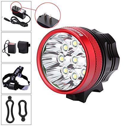 BannerLife 9 LED Waterproof Super Bright Bicycle Light Bike Headlight with Rechargeable 8.4V 6 x 18650 Battery Pack Charger for Cycling Camping Traveling Hiking Outdoor Sports Color Red